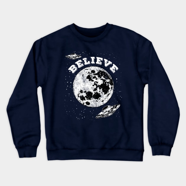 Retro Believe in UFOs Crewneck Sweatshirt by DeesDeesigns